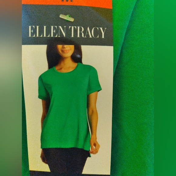 HALF PRICE $6 Ellen Tracy MEDIUM HiLo Tunic Tee - Green - Picture 2 of 5